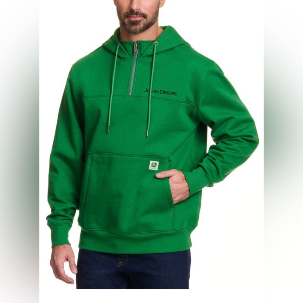 John Deere Classic Green Logo Quarter Zip Hoodie | Sizes S-XL | NWT Authentic